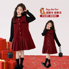 批发<b class='q'>女童</b>冬<b class='q'>季</b>小香风连衣裙中大童毛呢亮片背心裙套装圣诞新年礼服裙子