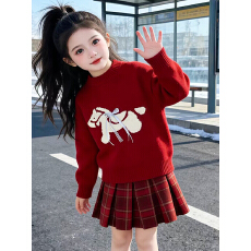 批发女童拜年服套装冬装2026新款儿童本命年红色新年衣服冬季穿搭一整