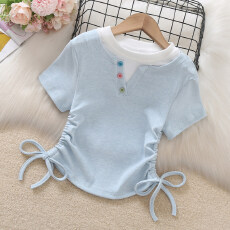 批发女童短袖t恤超好看夏季韩系纯棉女孩洋气半袖儿童短款<b class='q'>假两件</b><b class='q'>上衣</b>