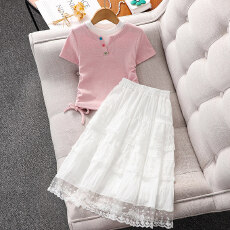 批发女童超好看夏装裙子套装2026新款薄款洋气儿童<b class='q'>假两件</b>短袖半身长裙