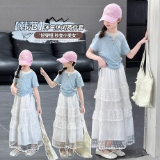 批发女童超好看夏装裙子套装2026新款薄款洋气儿童<b class='q'>假两件</b>短袖半身长裙