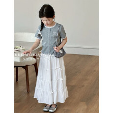 批发<b class='q'>女</b><b class='q'>童</b>套装裙夏季2026新款中大儿童薄款短袖t恤白色半身裙两件套潮