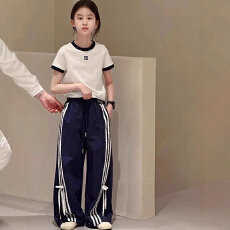 批发韩国童装宽松<b class='q'>女</b>童设计<b class='q'>款</b><b class='q'>蝴蝶</b>结条纹休闲裤2026年夏装新款儿童洋气