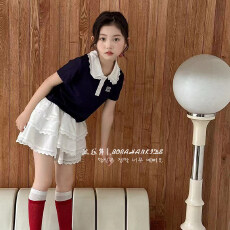 批发<b class='q'>女童</b>短<b class='q'>袖</b>T恤花边裙套装2026夏季新款中大儿学院风POLO上衣两件套