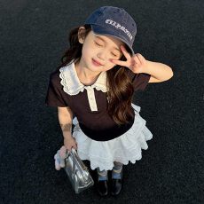 批发<b class='q'>女童</b>短<b class='q'>袖</b>T恤花边裙套装2026夏季新款中大儿学院风POLO上衣两件套