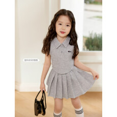 批发2026童装<b class='q'>宝宝</b>甜酷<b class='q'>套装</b><b class='q'>夏</b>装<b class='q'>套装</b>女翻领新款女童学院风短裙背心<b class='q'>套装</b>