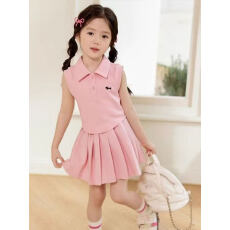 批发2026童装<b class='q'>宝宝</b>甜酷<b class='q'>套装</b><b class='q'>夏</b>装<b class='q'>套装</b>女翻领新款女童学院风短裙背心<b class='q'>套装</b>