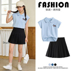 批发女<b class='q'>童</b><b class='q'>夏季</b><b class='q'>短</b>袖短裙<b class='q'>套装</b>2026新款儿<b class='q'>童</b>上衣休闲T恤百褶裙夏装两件套