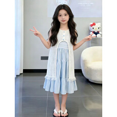 批发<b class='q'>女</b><b class='q'>童</b><b class='q'>连衣裙</b>套装新款2026夏季洋气罩衫裙吊带裙儿童度假风裙子潮童