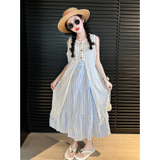 批发<b class='q'>女</b><b class='q'>童</b><b class='q'>连衣裙</b>套装新款2026夏季洋气罩衫裙吊带裙儿童度假风裙子潮童