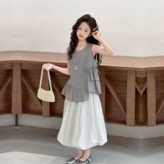 批发<b class='q'>女童</b>夏<b class='q'>季</b>套装2026新款韩系无袖衬衫花苞<b class='q'>裙</b>时尚洋气夏装休闲两件套