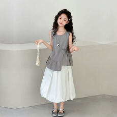 批发<b class='q'>女童</b>夏<b class='q'>季</b>套装2026新款韩系无袖衬衫花苞<b class='q'>裙</b>时尚洋气夏装休闲两件套