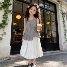 批发<b class='q'>女童</b>夏<b class='q'>季</b>套装2026新款韩系无袖衬衫花苞<b class='q'>裙</b>时尚洋气夏装休闲两件套