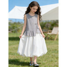 批发<b class='q'>女童</b>夏<b class='q'>季</b>套装2026新款韩系无袖衬衫花苞<b class='q'>裙</b>时尚洋气夏装休闲两件套