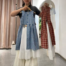 批发<b class='q'>女童</b>格<b class='q'>子</b>新款套装2026韩版夏季半身<b class='q'>裙</b>中大童罩衫洋气两件套格子<b class='q'>裙</b>