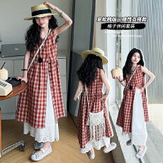 批发<b class='q'>女童</b>格<b class='q'>子</b>新款套装2026韩版夏季半身<b class='q'>裙</b>中大童罩衫洋气两件套格子<b class='q'>裙</b>