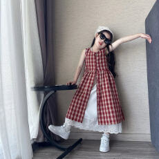 批发<b class='q'>女童</b>格<b class='q'>子</b>新款套装2026韩版夏季半身<b class='q'>裙</b>中大童罩衫洋气两件套格子<b class='q'>裙</b>