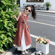 批发<b class='q'>女童</b>格<b class='q'>子</b>新款套装2026韩版夏季半身<b class='q'>裙</b>中大童罩衫洋气两件套格子<b class='q'>裙</b>