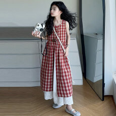 批发<b class='q'>女童</b>格<b class='q'>子</b>新款套装2026韩版夏季半身<b class='q'>裙</b>中大童罩衫洋气两件套格子<b class='q'>裙</b>