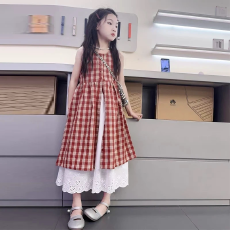 批发<b class='q'>女童</b>格<b class='q'>子</b>新款套装2026韩版夏季半身<b class='q'>裙</b>中大童罩衫洋气两件套格子<b class='q'>裙</b>