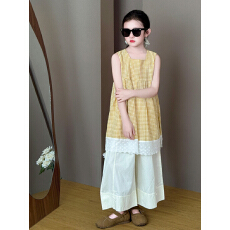 批发<b class='q'>女</b><b class='q'>童</b>2026夏季新款套装格子洋气潮流娃娃儿童女孩阔腿裤薄款两件套