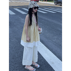 批发<b class='q'>女</b><b class='q'>童</b>2026夏季新款套装格子洋气潮流娃娃儿童女孩阔腿裤薄款两件套