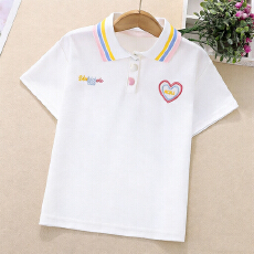 批发<b class='q'>女童</b>短<b class='q'>袖</b>t恤夏装2026新款中大童爱心绣花polo衫翻领纯棉上衣洋气9