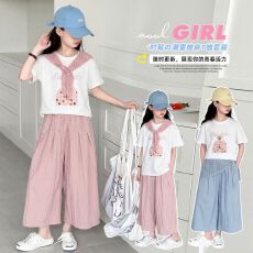 批发女童<b class='q'>夏</b>季新款韩系超好看披肩短袖<b class='q'>T</b><b class='q'>恤</b>儿童洋气休闲上衣中大童套<b class='q'>装</b><b class='q'>t</b>