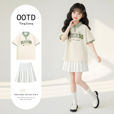 批发<b class='q'>女童</b><b class='q'>半</b>身裙夏季2026新款洋气韩系超好看女大童印花短袖百褶裙套装
