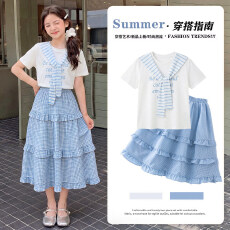 批发纯棉上衣 <b class='q'>女童</b>连<b class='q'>衣裙</b>夏季短袖儿童套装女孩大童巨好看公主长<b class='q'>裙子</b>