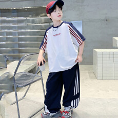 批发<b class='q'>男</b><b class='q'>童</b>夏季短袖套装2026年新款中大童夏装薄款儿童运动长裤两件套