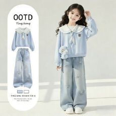 批发<b class='q'>女</b><b class='q'>童</b>早秋装学院风卫衣2026新款女大童初中生时髦洋气炸街套装裤子