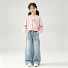 批发大童<b class='q'>女</b>装<b class='q'>女</b>童<b class='q'>卫</b>衣<b class='q'>套装</b>秋季2026新款初中生超好看儿童阔腿牛仔裤子