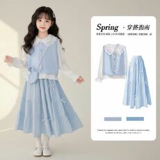 批发女童春季韩系多巴胺穿搭2026新款中大童超好看春季时髦三件套潮