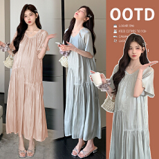 批发实拍现现韩系宽松显瘦<b class='q'>百搭</b>连衣裙夏季新款甜美法式褶皱孕妇裙