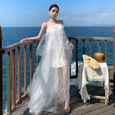 批发森系晨袍女新娘超仙韩式抹胸轻<b class='q'>婚纱</b>出门纱旅拍白色绝美订婚连衣裙