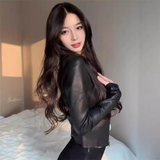 批发圆领PU皮长袖拉链收腰机车皮衣女秋季新款个性<b class='q'>街头</b>修身短外套