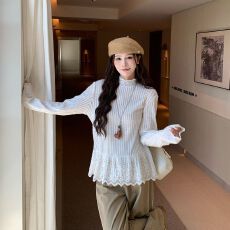 批发韩系设计感<b class='q'>蕾丝</b>花边<b class='q'>刺绣</b>T恤女秋季2025新款休闲长袖打底宽松上衣