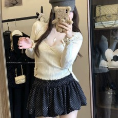 批发黑色波点拼接花苞<b class='q'>半身裙</b>女新款夏季包臀甜美修身a字<b class='q'>短裙</b>子潮