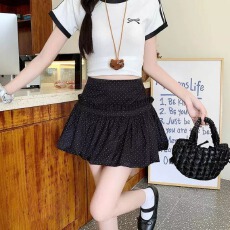 批发甜美少女风波点蓬蓬花苞裙女夏季新款高腰显瘦a字<b class='q'>半身裙</b><b class='q'>短裙</b>