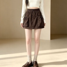 批发秋冬外穿灯芯绒工装<b class='q'>短裙</b>女美式抽绳松紧腰a字包臀半裙防走光