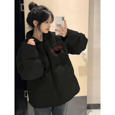 批发可退换（高品质手塞棉不跑棉加厚）冬季棉服宽松印花棉衣面包服女