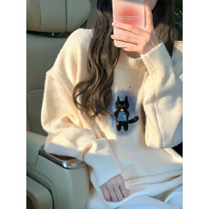 批发高质量温柔风穿搭奶fufu软糯大码宽松秋冬外穿印花针织毛衣女