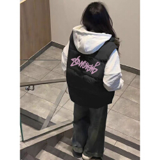 批发可退换（高品质手塞棉加厚）冬季马甲带门禁棉服印花棉衣面包服女