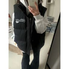 批发可退换（高品质手塞棉加厚）冬季马甲带门禁棉服印花棉衣面包服女