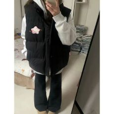 批发可退换（高品质手塞棉加厚）冬季马甲带门禁棉服印花棉衣面包服女