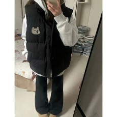 批发可退换（高品质手塞棉加厚）冬季马甲带门禁棉服印花棉衣面包服女