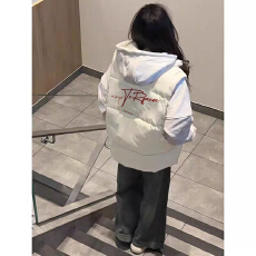 批发可退换（高品质手塞棉加厚）冬季马甲带门禁棉服印花棉衣面包服女