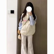 批发可退换（高品质手塞棉加厚）冬季马甲带门禁棉服印花棉衣面包服女