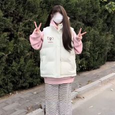 批发可退换（高品质手塞棉加厚）冬季马甲带门禁棉服印花棉衣面包服女